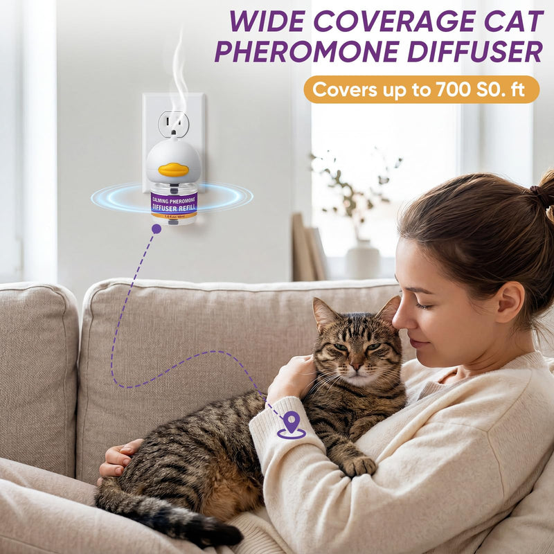 Cat Calming Pheromone Diffuser Kit, 2 Plug-Ins + 4 Refills (48ml Each),Long-Lasting Stress & Anxiety Relief, Reduces Fighting, Spraying & Scratching, Safe & Drug-Free Comfort for All Cats and Kittens Purple