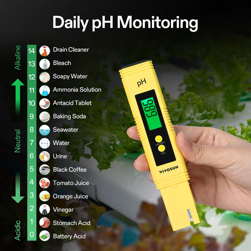 VIVOSUN Digital pH and TDS Meter Kits, 0.01pH High Accuracy Pen Type pH Meter ± 2% Readout Accuracy 3-in-1 TDS EC Temperature Meter for Hydroponics, Pool and Aquarium, Yellow Blue, UL Certified Yellow+Blue