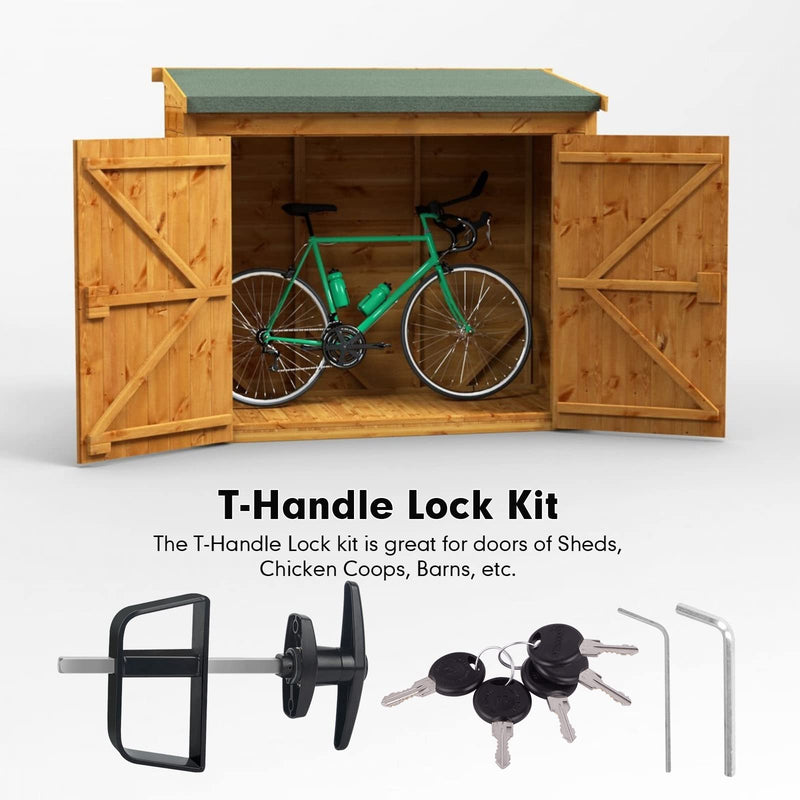 Shed Door Latch T-Handle Lock Kit with 5 Keys,BTEOBFY 5-1/2" Stem Storage Barn Shed Door Hardware Lock Set for Playhouses, Chicken Coops,Camper (Black) 5.5 inch Black