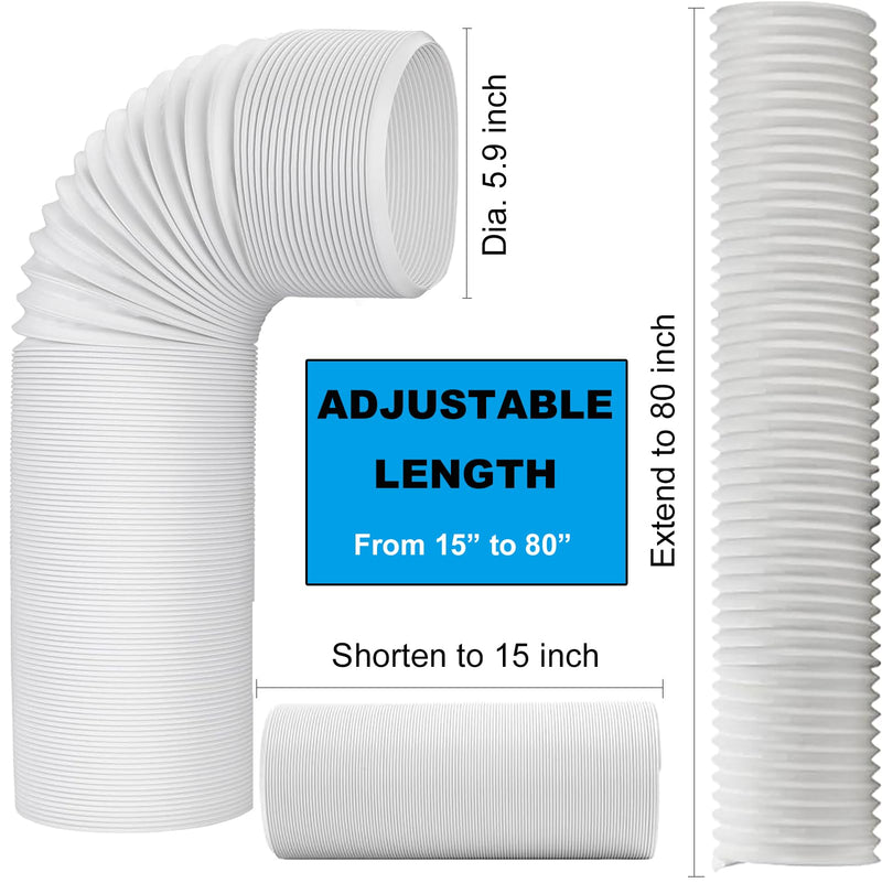 80" Length 5.9 Inch Diameter Portable Air Conditioner Hose Exhaust Vent AC Hose Counter-Clockwise Thread Tube Universal Replacement Compatible with Haier, LG, Delonghi and More 80 inch Hose