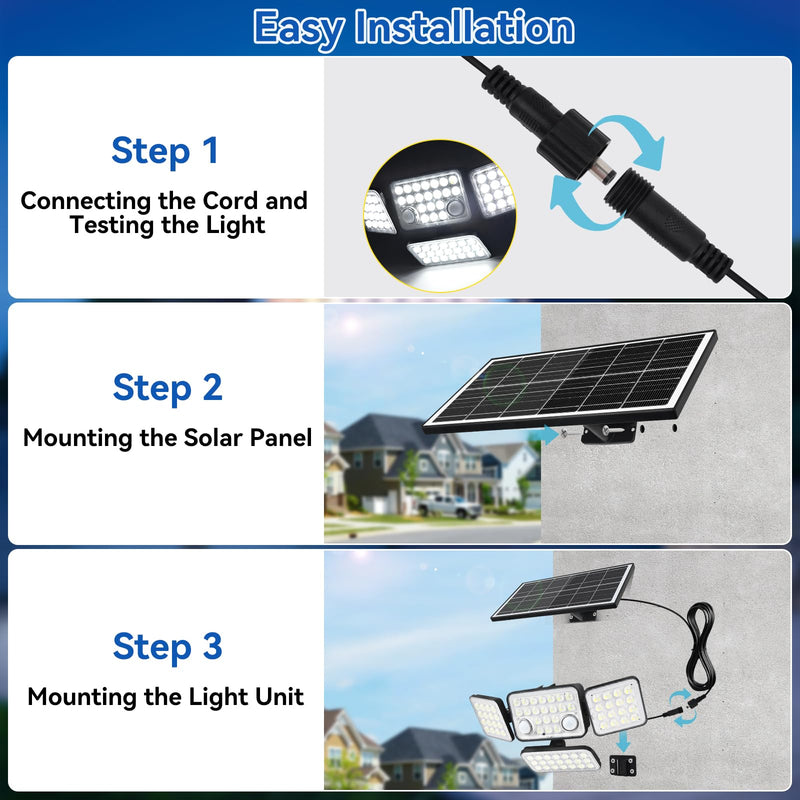 Aialun Solar Security Lights Outdoor with Dual Motion Sensor, 8500K 292 LEDs 4 Heads Split Solar Flood Lights with 16.4ft Cable&Remote Control, 3 Mode Flood Wall Lights for Backyard, Garage-1 Pack 1 Pack