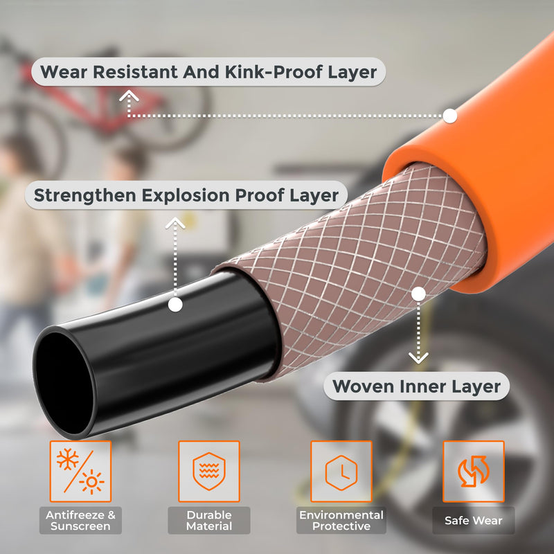 Giraffe Tools Hybrid Lead-in Air Hose, 3/8 inch x 6 ft, 1/4 in. MNPT Fittings, 300 PSI Heavy Duty, Lightweight Air Compressor Hose Short 3/8'' (inches)x6'(feet)