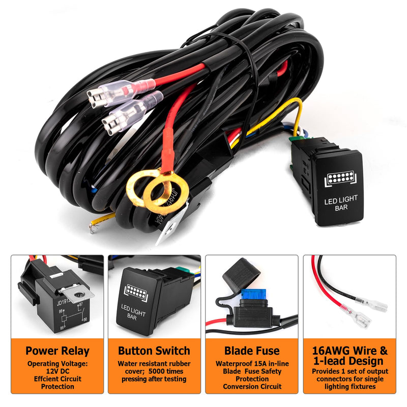 WeiSen LED Wiring Harness Kit - LED Light Bar Push Button Switch Compatible with Toyota Tacoma (2012-2024) 4Runner Sequoia Highlander Tundra