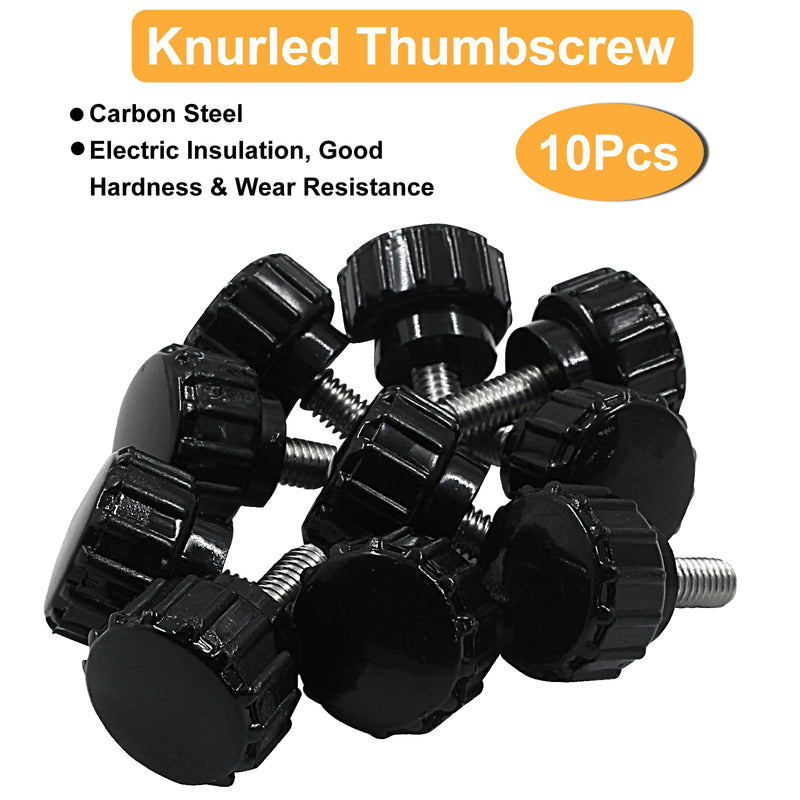 10Pcs M4 x 10 mm Thread Knurled Thumb Screws, Galvanized Iron M4 Knurled Thumbscrews,Screw On Type Clamping Knob Grip Black,Clamping Screws Grip Knobs M4x10,10Pcs