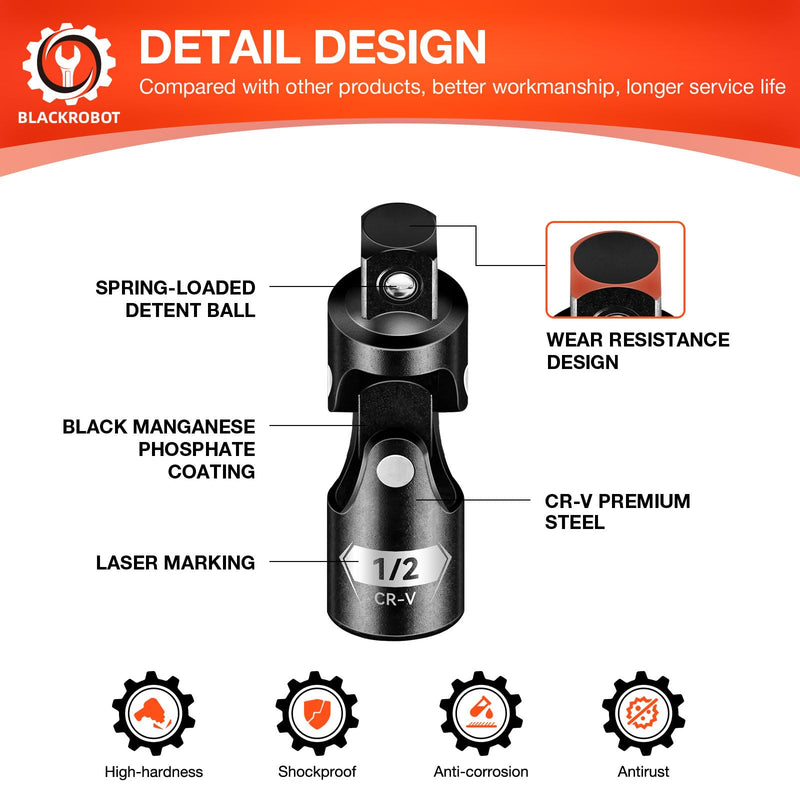 Universal Joint Set 3PCS, 1/2" 3/8" 1/4" Drive Socket Adapter Set, Premium CR-V Steel Swivel Socket Set, Access Fasteners at Any Angle 3PCS Universal Joint Set