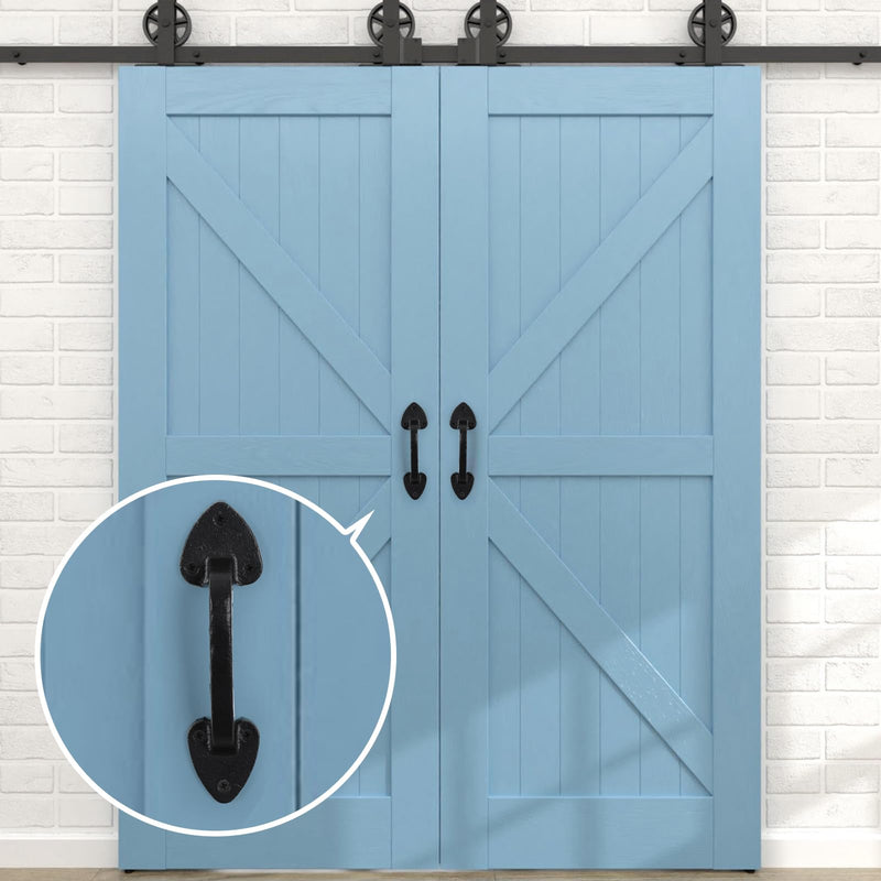 WellMade Barn Door Handles, 7.5 in Gate Handle, Rustic Metal Door Pull Handle Hardware for Wooden Garden Gate Shed Cabinet（Black, 2 Pack Black