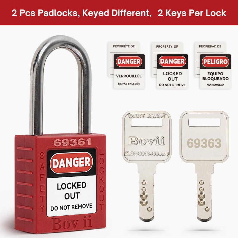 Lockout Tagout Kit with Red Safety Padlocks, Hasps Set, Loto Tags, Bag, Electrical Lock Out Tag Out Kits, Keyed Different, 2 Keys Per Locks 2 locks loto kit-Keyed Different