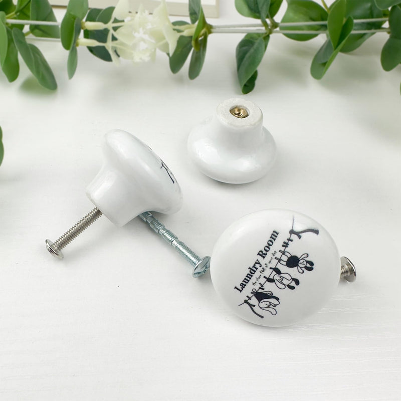 8Pack1.5 Clothesline Ceramic Knob Unique Retro Laundry Washing Line Room Black and White Furniture Cabinet Drawer Knobs Handles or Pulls