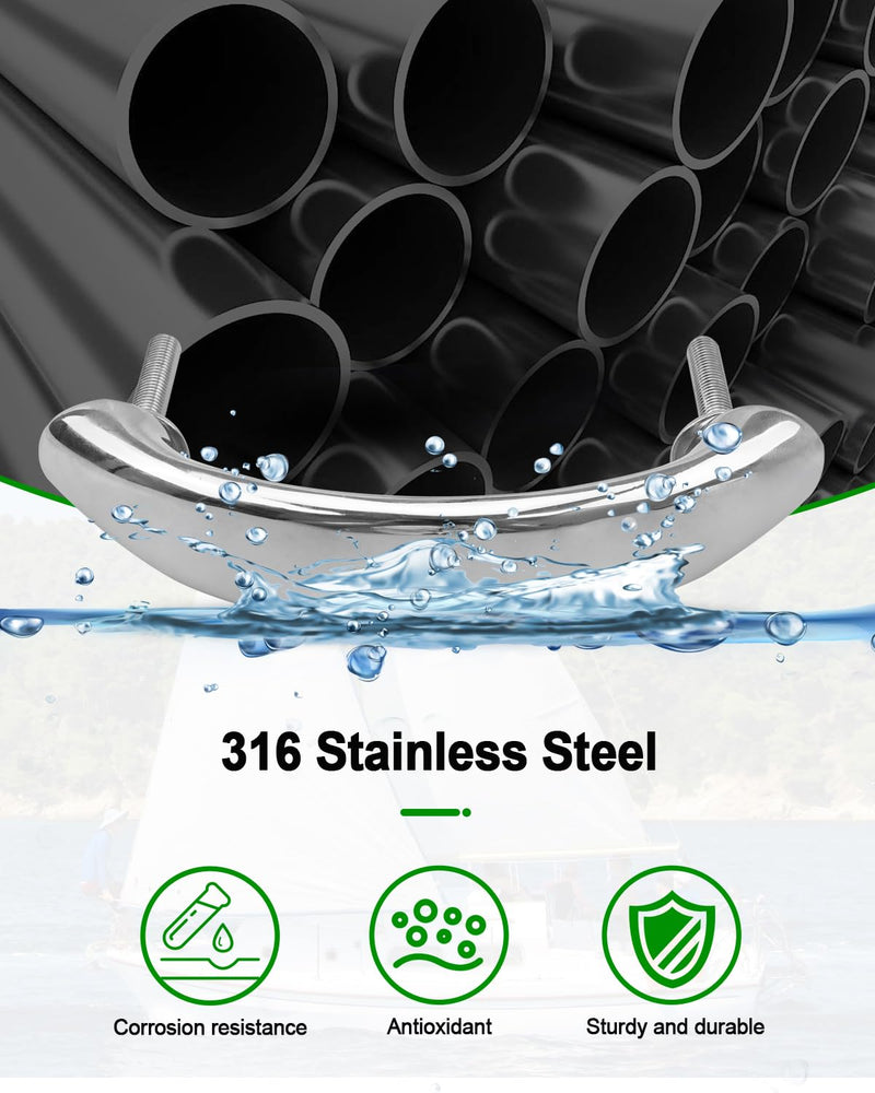 6.5" (165mm) Boat Grab Handle Stainless Steel 316 Hardware | Heavy Duty Grab Bar Handrail with Screws, Marine Door Grab Bar Pull for Ship Kayak Yacht