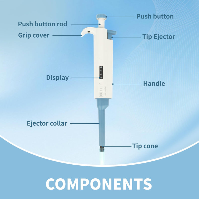 U.S. Solid 0.1-1 ml Single Channel Pipette - Adjustable Scientific Micropipette High Accuracy Pipettor