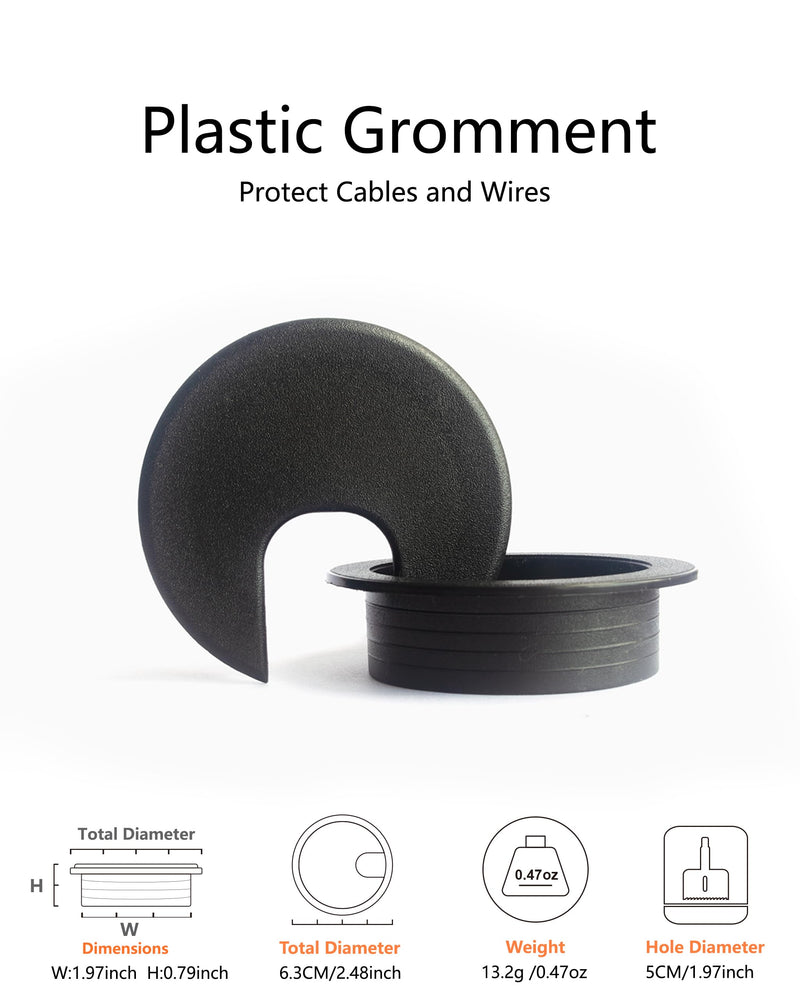 6 Pack Desk Grommet 50mm (1.97 inch) Bi-Metal Hole Saw Kit with Cord Wrap Coiled Tube Management,2 m Cable Sleeve Organizer with Table Hole Cover