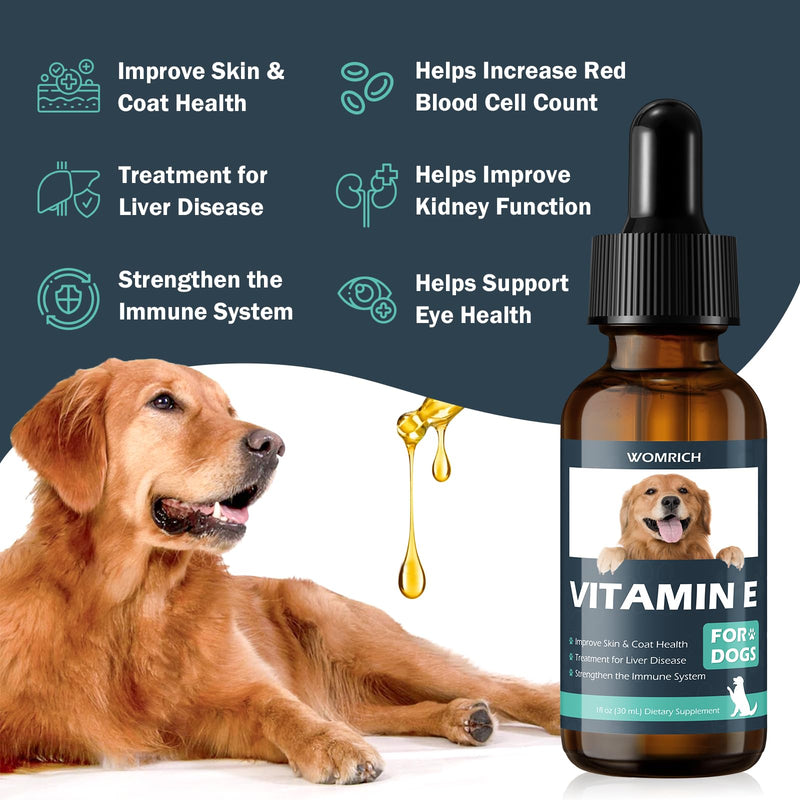 Vitamin E for Dogs 30 ML - Dog Vitamins E - Vitamin E Dropper for Dogs, Improve Skin & Coat Health, Treatment for Liver Disease, Strengthen Immune System - Natural Formula for All Ages, and Breeds - PawsPlanet Australia
