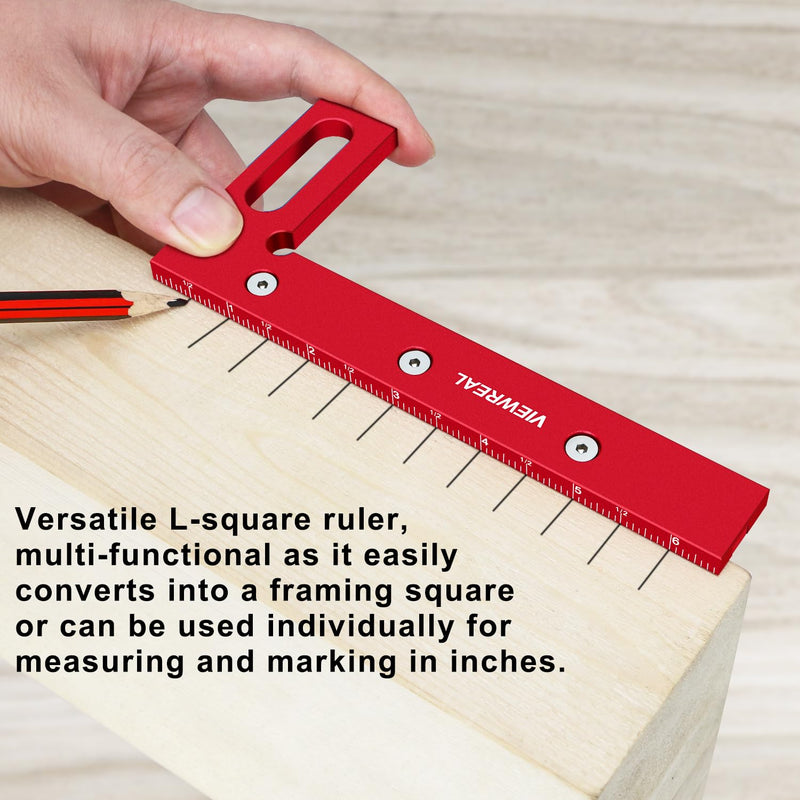 Large Carpenter Square 6.5''x5.79''Protractor Ruler with 3D Multi-Angle Measuring and Scribing Features with Anti-Lost Pin for Accurate Woodworking & Construction Red