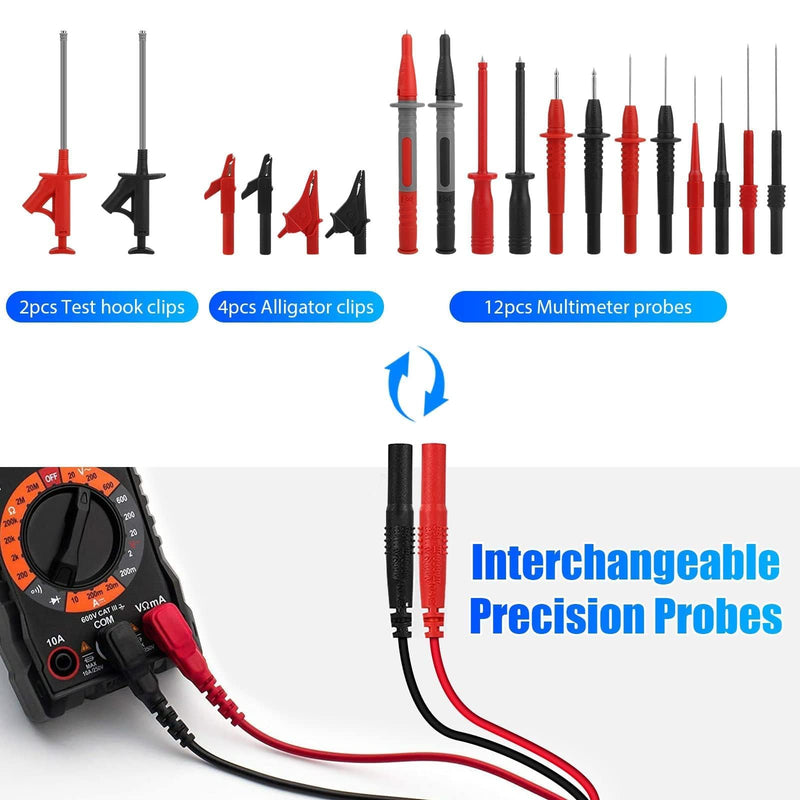 Linkstyle 25PCS Multimeter Test Leads Kit with Replaceable Wire Piercing Probes, Alligator Clips, Test Hook Clips, Tweezer for Digital Electrical Multimeter Testing 25PCS: Red+Black