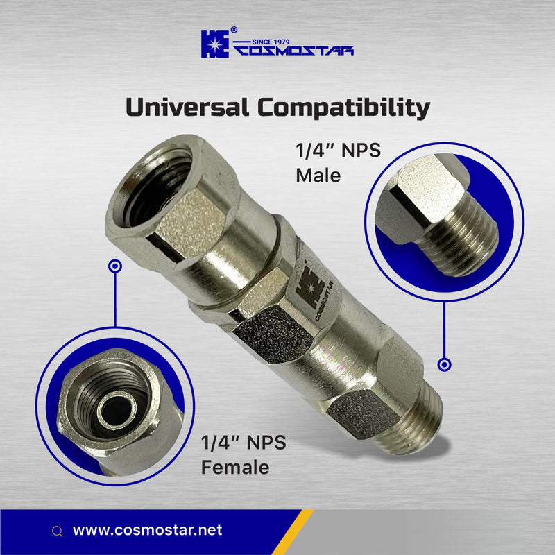 Cosmostar 360° Swivel Joint for 1/4-Inch Airless Spray Guns Hose Swivel Joint Connector - High-Pressure Hose Connector Compatible with Graco Paint Sprayers and Spray Gun (Pack of 2) 1/4 inch (Pack of 2)