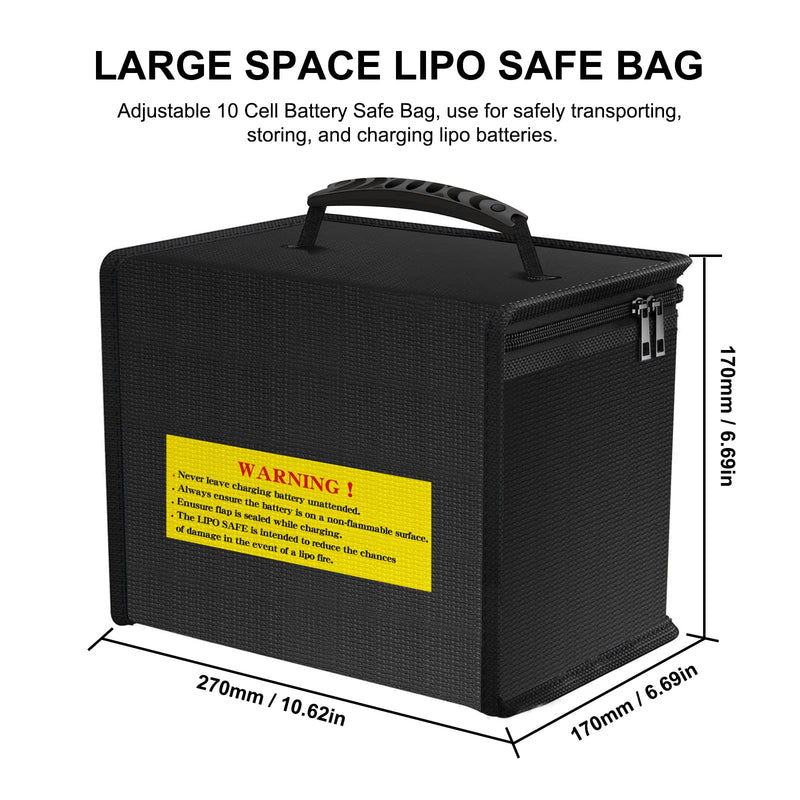 Yowoo Lipo Safe Bag, Fireproof Explosionproof LiPo Battery Bag, Large Space Highly Sturdy Double Zipper Lipo Battery Guard for Storage and Charging (10.63x6.69x6.69 inch)