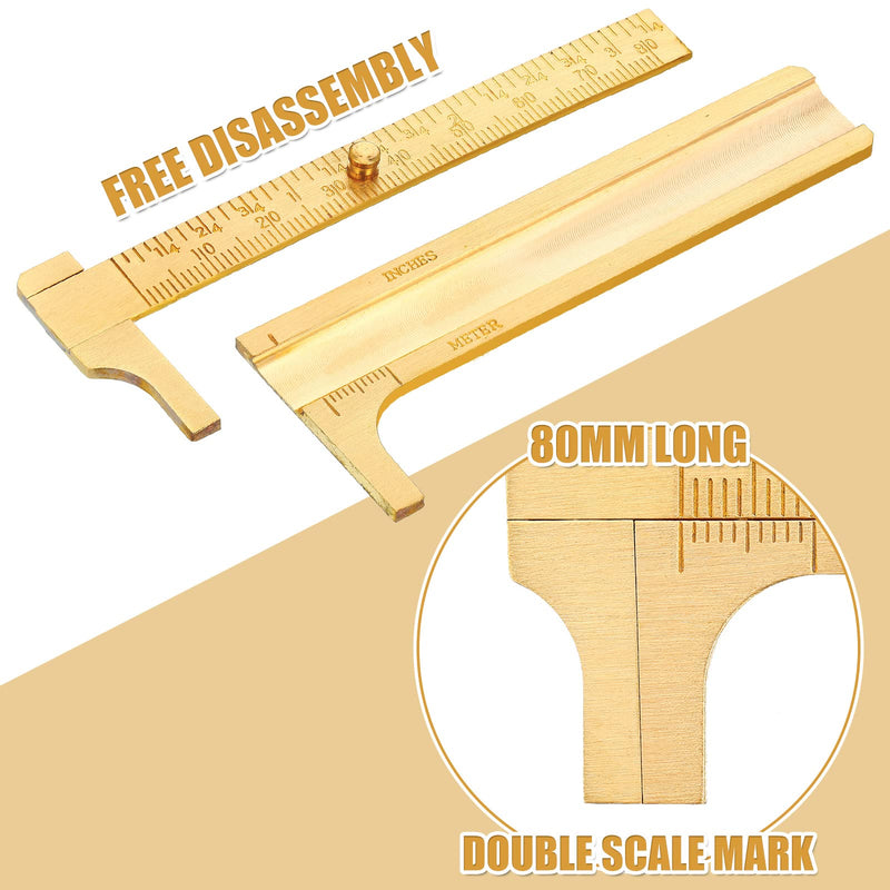 Konohan 2 Pcs Brass Vernier Caliper Pocket Handy Caliper Measuring Mini Tool Double Scale Sliding Gauge Metal Pocket Ruler for Bead Wire Jewels Rings Measurement