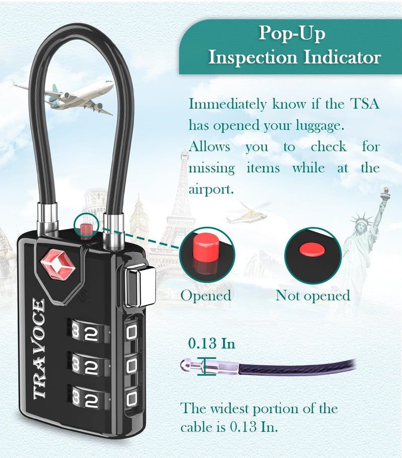 TSA Approved Luggage Locks, Travel Locks Which Also Work Great as Gym Locks, Toolbox Lock, Backpack and More, Black 4 Pack 1.4*0.72*3.54 in