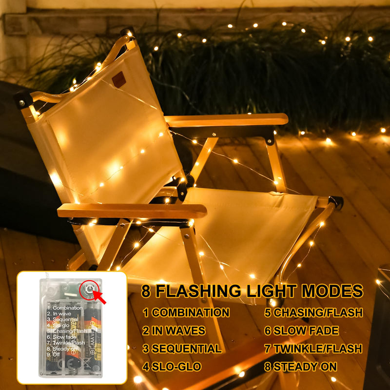 1/2/4 Pack Fairy Lights Battery Operated (Included), 8 Modes & Auto Timer, Warm White 16FT 50Led Mini Twinkle Silver Wire Lights Mason Jar Lights, Waterproof Starry Firefly Lights for Parties 1 Pack