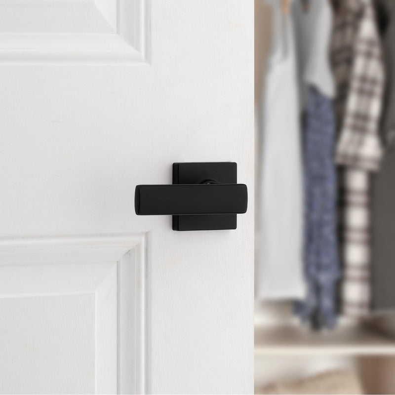 Kwikset Breton Interior Passage Door Handle, Lever For Closet and Hallway Doors, Reversible Non-Locking Handle Lever, Matte Black , with Microban Protection 1 Pack