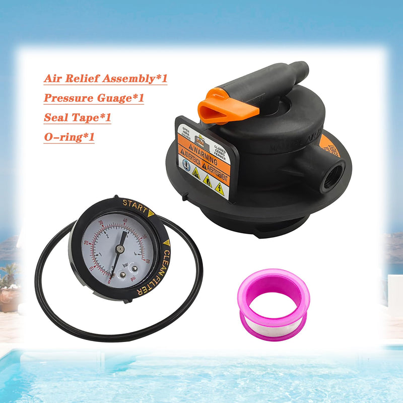 2420MAR2 Manual Air Relief Assembly, DEX2420MAR2 Air Relief Valve, Compatible with Pro-Grid DE, Swim Clear and Swim Clear Cartridge Filters with Teflon Tape and O-Ring