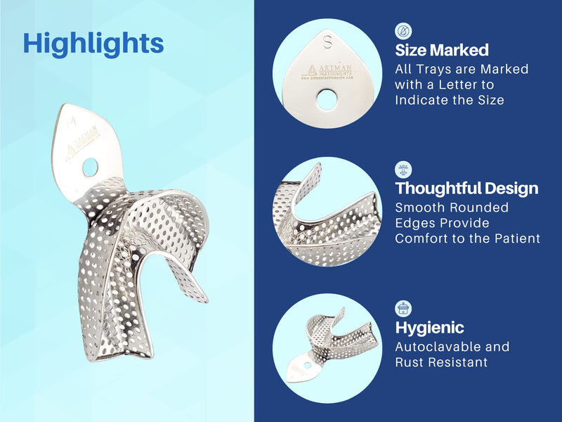 Dental Impression Trays 6 Heavy Duty Small Medium Large Upper and Lowers Stainless Steel by Wise Linkers USA