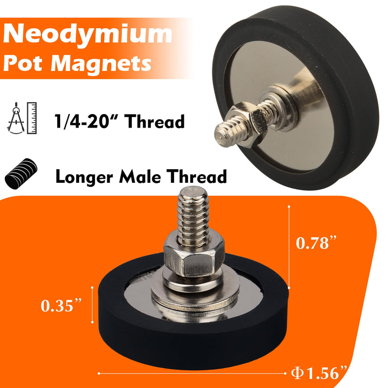 MUTUACTOR 2PCS Super Strong Neodymium Magnets 1/4''-20 Male Threaded Stud,185lbs Heavy Duty Magnets with Anti-Scratch Rubber Cover for Camera,Led Lighting,Tripod,Ball Head,Sensor 185 lbs 1/4-20" Male 2pcs Rubber Cover