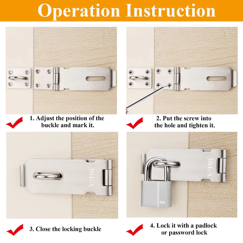 5 Inch Door Locks Hasp Latch 2 Pack,304 Stainless Steel Safety Padlock Clasp Hasp Lock Latch with Combo Lock & Padlock,Heavy Duty Gate Latch Lock with Screws(Black) 5inch-Black