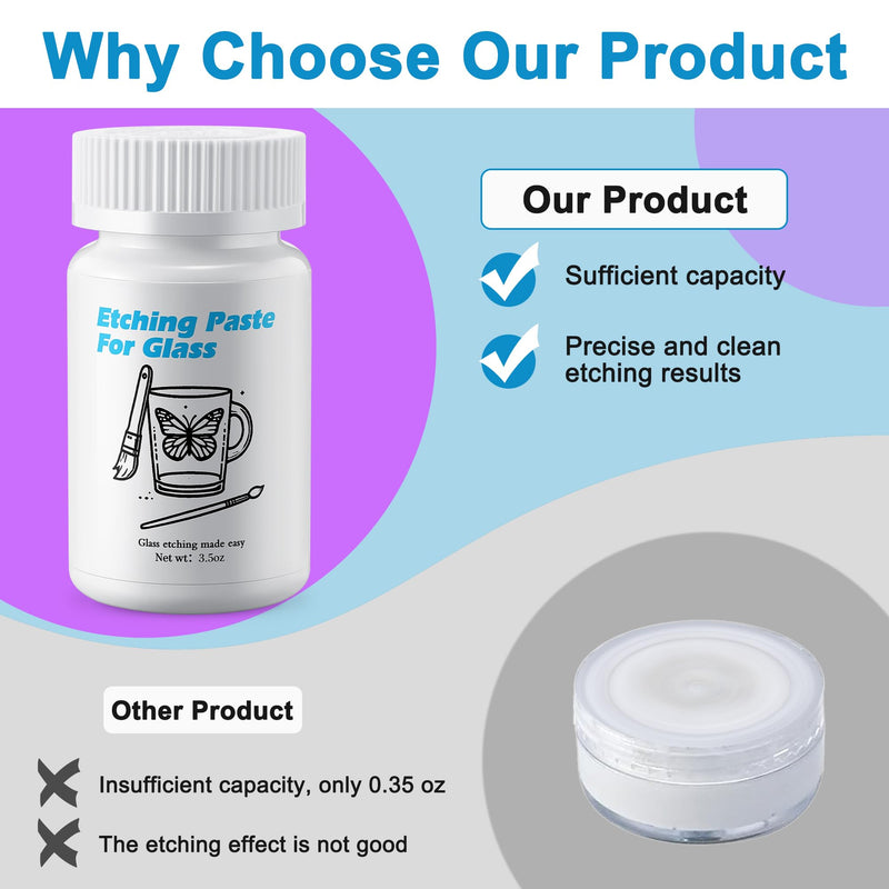 3.5 OZ Glass Etch Starter Cream Kit for Intricate Designs,Etching Art Cream Etching Paste DIY Art Craft Supplies Create Permanently Stunning Etched Designs for Mirrors Windows Glass 3.5 OZ