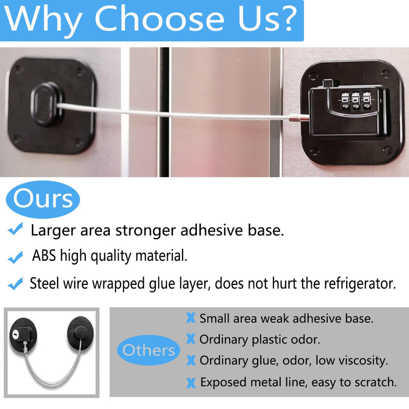 YEYA Upgraded Refrigerator Door Lock with Combination for Adults, Lock for Fridge, Freezer, File Cabinets, Desk Drawers, Locker, Child Safety Latch, Easy Install No Drlling 2 Pack Black 2 Pack 2 Count (Pack of 1)