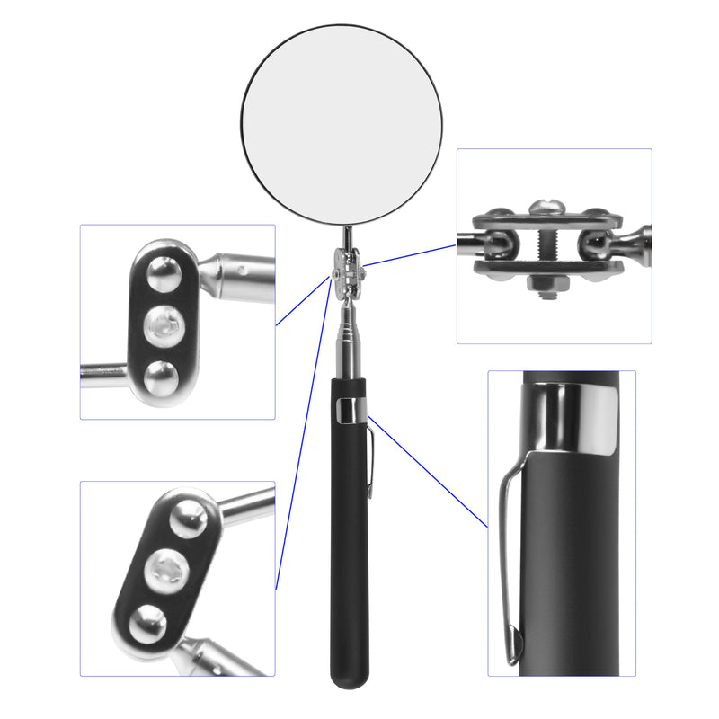 Telescopic Inspection Mirror 360 Rotating telescoping Mirror Mechanics car Mirror on a Stick Diabetic Mirror for feet Long Mirror with Lights and Extendable Mechanic Tool for Automotive