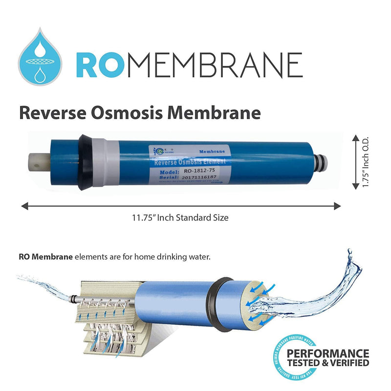 Huining Reverse Osmosis Membrane RO Membrane Housing Kit with 1/4 Quick Connector,Check valve,Water Pipe,Wrench Whole Set for Residential Household Hospital Water Filtration System (75GPD) 75GPD kit