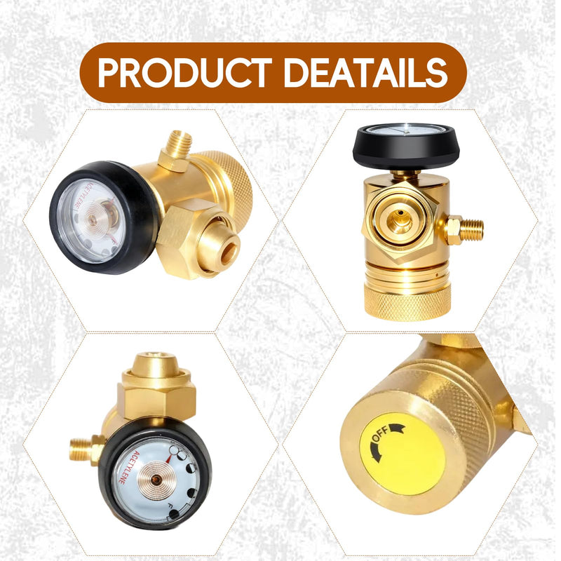 CGA520 AR-B Acetylene Regulator for B Tanks, Acetylene Gauge for Turbo Torch 0386-0725, Acetylene Torch Kit, Turbo Torch Acetylene