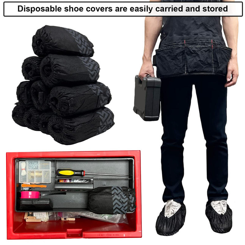 100 Pack Extra Large Disposable Black Boot and Shoe Covers. Reusable Water Resistant Durable Booties with Non Slip Treads for Indoor Use. Fits US Men's Size 14 and Women's 16 Shoe Size