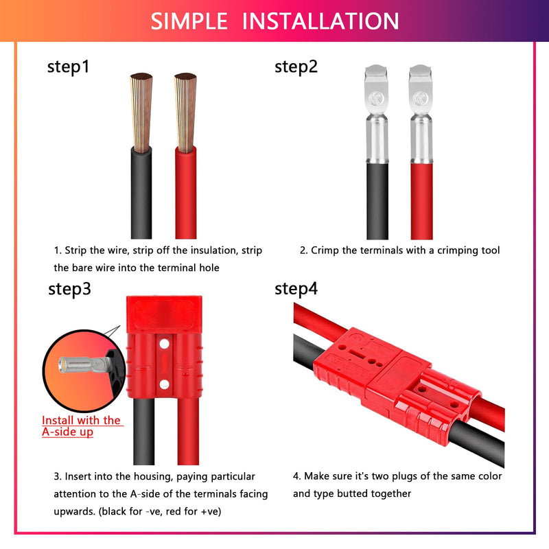 Anderson Connector 2 Pcs, 50 Amp 12-36v Batteries Quick Connect/Disconnect Plug Kit, Connectors for 6 to 12 Gauge Cables, for Car Bike ATV Winches Lifts Motors More,SB 50 Red 50A 2Pcs - NewNest Australia