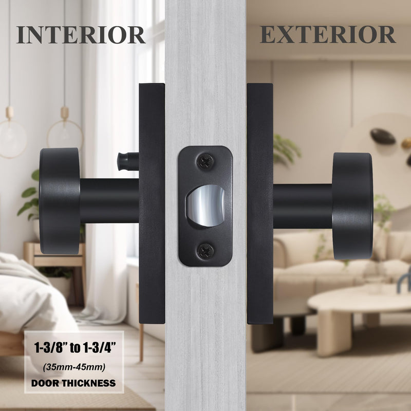 Matte Black Door Knobs Interior with Lock, Modern Privacy Rectangle Door Knob Door Handles for Bathroom Bedroom Matte Black