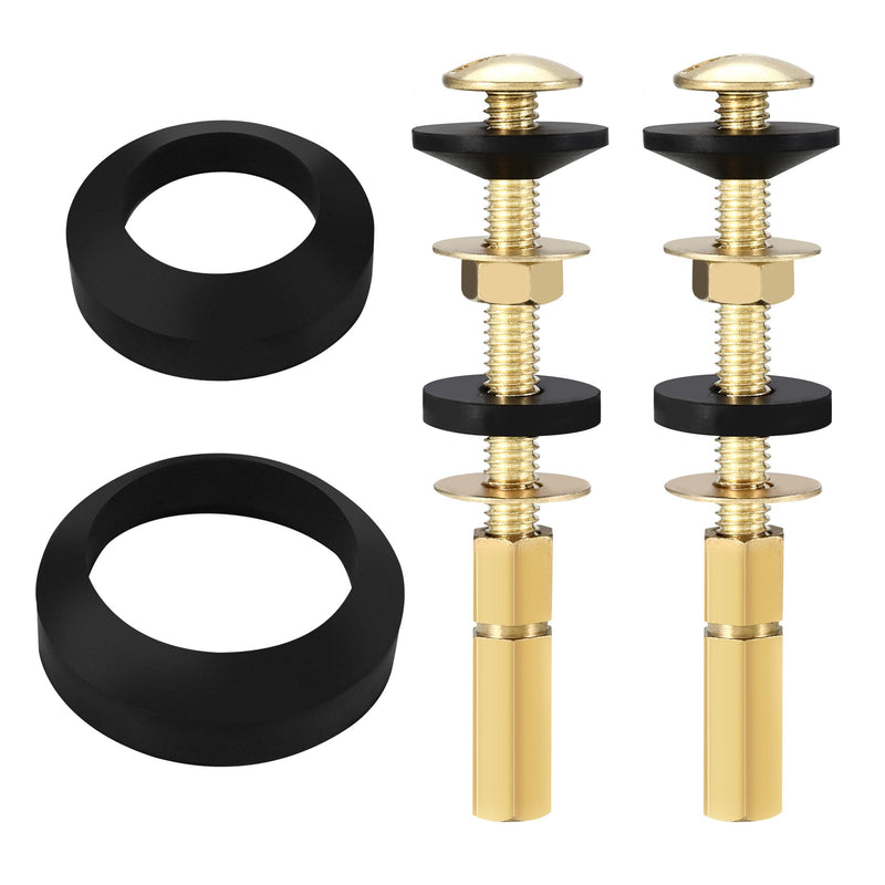 Universal Toilet Tank to Bowl Bolt & Gasket Replacement Kit – Toilet Tank Repair Kit Includes 2" and 3" Rubber Seal Gaskets, Extra-Long Brass Plated Bolts, Washers, Nuts, Fits Most 2-Piece Toilets With 2Pcs Bolts