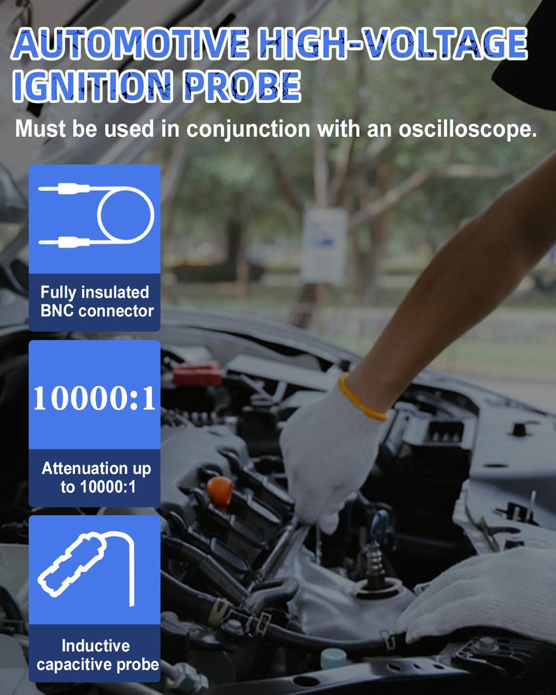 Hantek Auto Ignition Probe - HT25 for Oscilloscope Automotive Acdessory Inductive Capacitance Sensor 2.5M Length 10000:1 Decay, Work with Oscilloscope 3 Ends