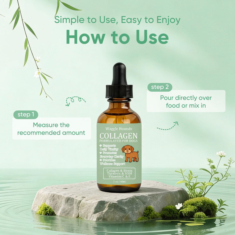 Waggle Hounds 9 in 1 Liquid Collagen for Dogs, Coat & Joint Support with Collagen, Hyaluronic Acid, Turmeric & Vitamins C & E for Everyday Care