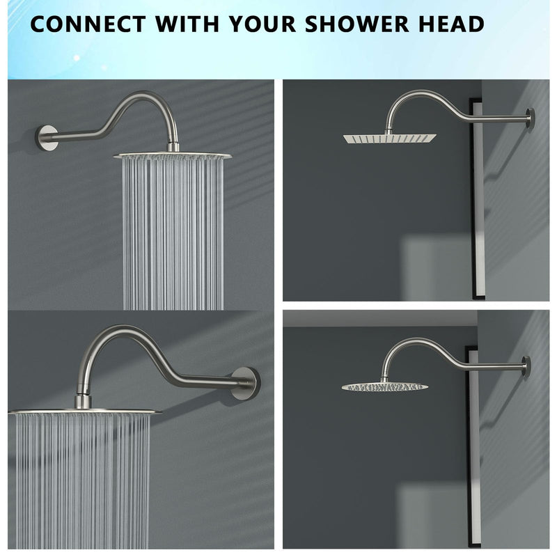 Lordear Shower Extension Arm Solid Brushed Nickel T304 Stainless Steel 17 Inch Extension Shower Arm with Flange Shower Head Pipe For Rain Shower Heads