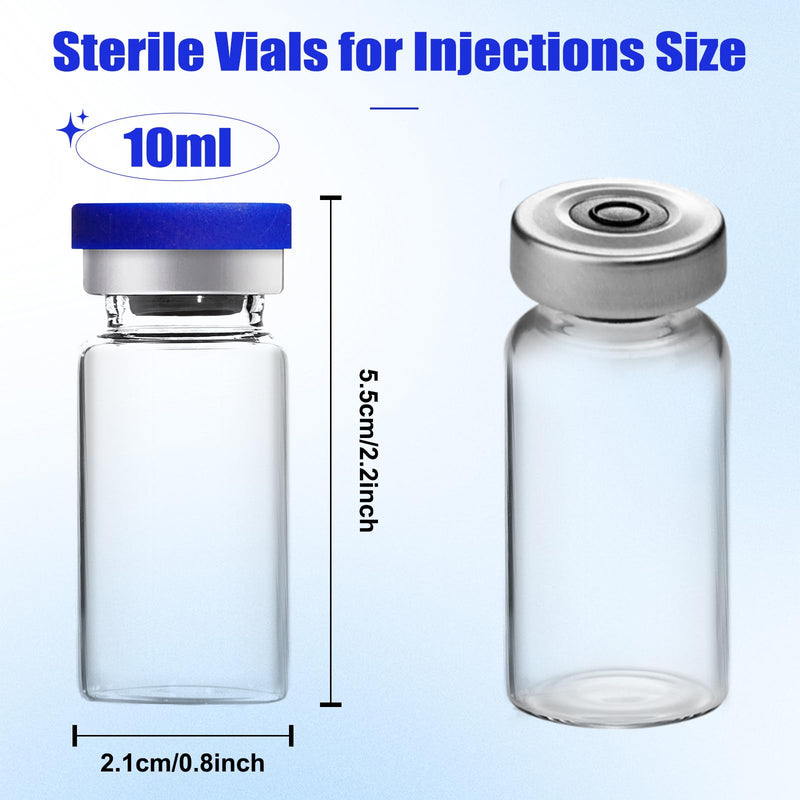 otwooi 10ml Sealed Empty Vials for Injection, Transparent Glass Vials Self-Healing Injection Port, Liquid Sample Storage Vial with Caps(10pcs) 10