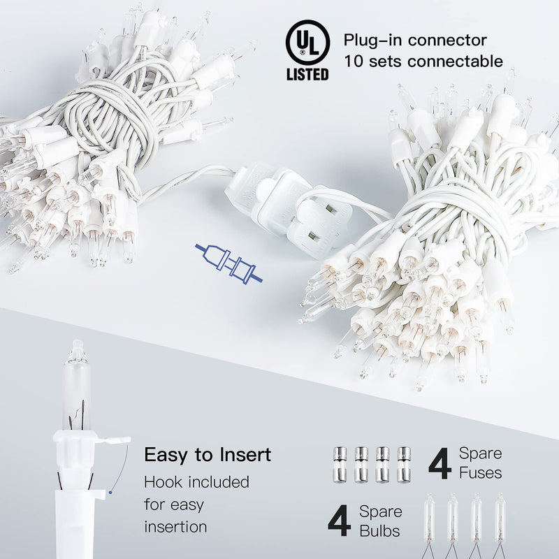 Hopolon 2PACK 50-Count Set Clear Christmas Lights with White Wire,Incandescent Bulb Mini String Lights for Holiday,Christmas Tree,Party, Wedding, Xmas, Home,Indoor & Outdoor Decorations(Warm White) Warm White 50L,2PACK