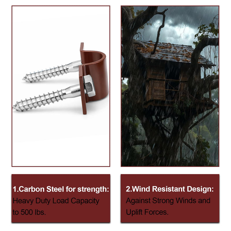 Hicarer Treehouse Hardware 5 Inch Static Uplift Arrestor for One Tree Platforms Carbon Steel Bracket with Lag Bolts Fastens Treehouses Fort Tab to Beam Prevents Movement for Small Tree