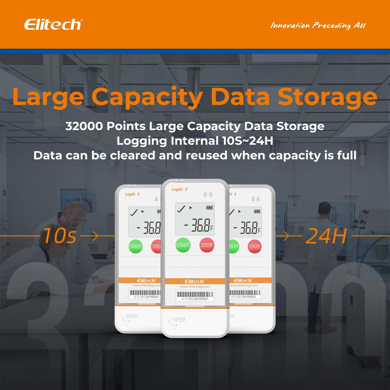 Elitech USB Digital Data Logger with Temperature Humidity External Probe Reusable Recorder with Shadow Data 32000 Points, Auto PDF/CSV Report, for Windows/MacOS, Refrigerator Thermometer LogEt5THE LogEt5THE External-T&H 1