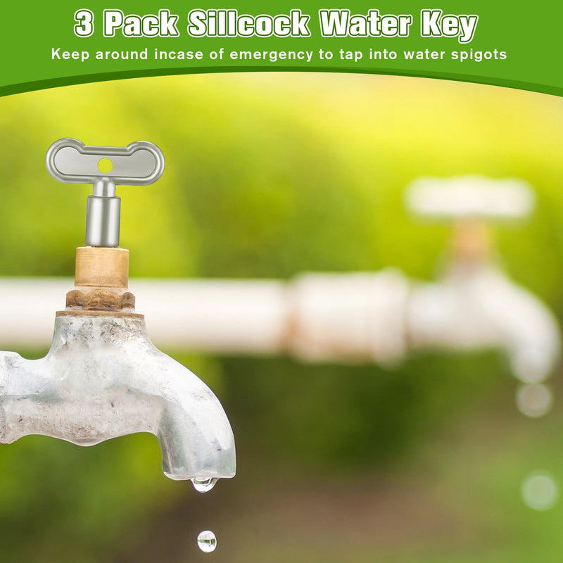 Enhon 3 Pack 5/16 in Sillcock Water Key Compatible with Danco 80132, Water Spigot Key, Square Stem Outdoor Faucet Handle Fits 8x8mm Square Broach Water Shut Off Key Valves Outdoor Hose Faucet Valve