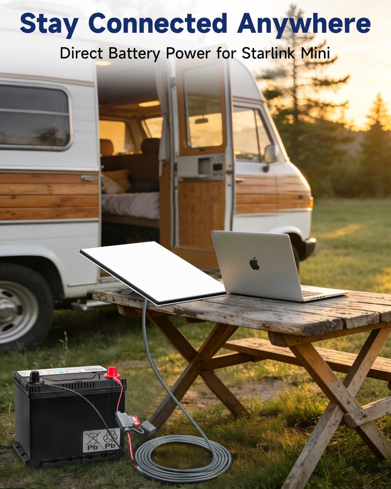 Direct Battery Power Cable for Starlink Mini, 16.4FT 16AWG | Heavy Duty Ring Terminal to DC Power Cable, Dual 10A Fuses, Waterproof ATC/ATO Holder, For RV Car Solar Off-Grid