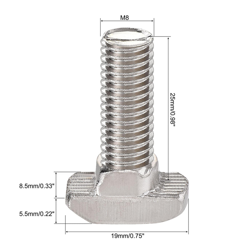 uxcell M8x25mm T-Slot Drop-in Stud Sliding Bolt Screw Carbon Steel for 40 Series Aluminum Profile 10pcs
