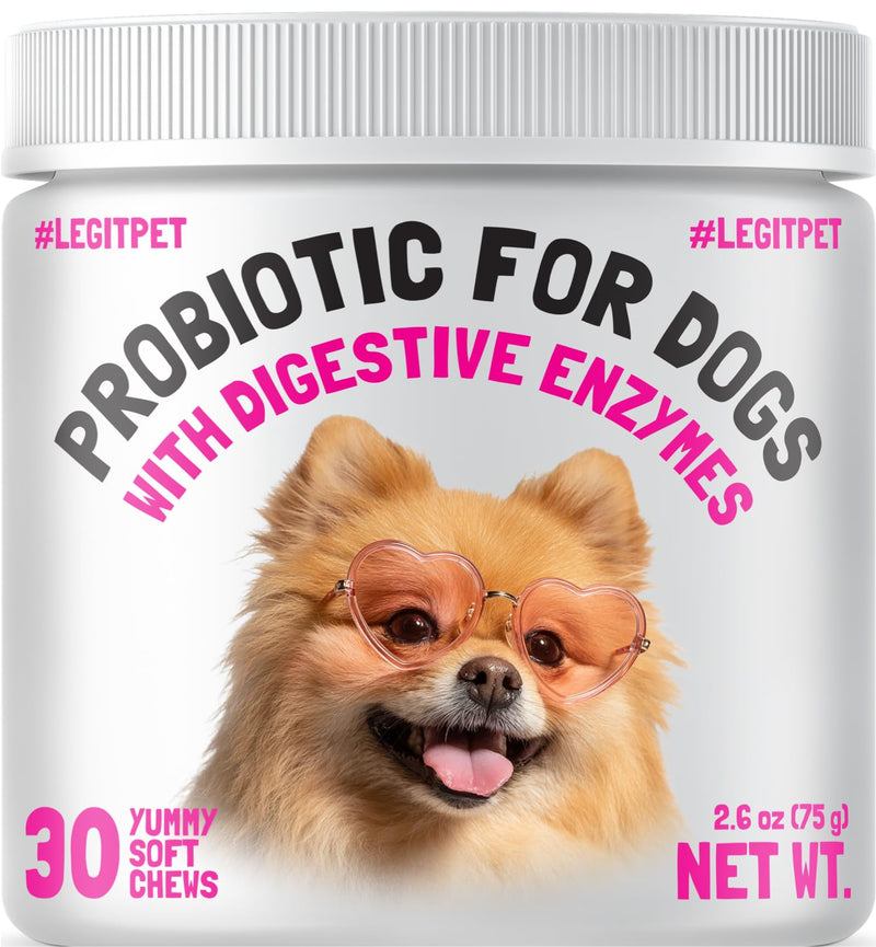 Probiotics for Dogs Natural Digestive Enzymes Prebiotics for Allergy Itch Relief Gut Flora Coprophagia Bowel Support Treatment Anti Diarrhea for Dogs Pet Health Immune System Support 30 Soft Chews Probiotic