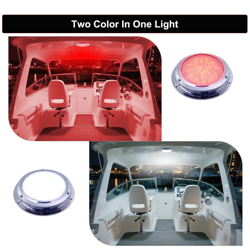 Marine Boat Dome Lights, 5.5 Inch Dual Color LED Boat Cabin Light with Toggle Switch, 12V Interior Lights with Stainless Steel Surface Mount (White|Red) 5.5 inch White|Red