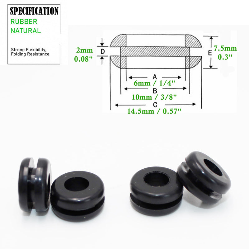 Rubber Grommets for Wiring 3/8 in Panel Hole, 1/4 in ID Firewall Grommet Automotive, Eyelet Ring Gasket Hole Grommets for Metal Electric Box, Wires Cables Hoses Protection, 70 Pcs, 6x10 mm TK-10, 1/4"ID, 3/8"DH